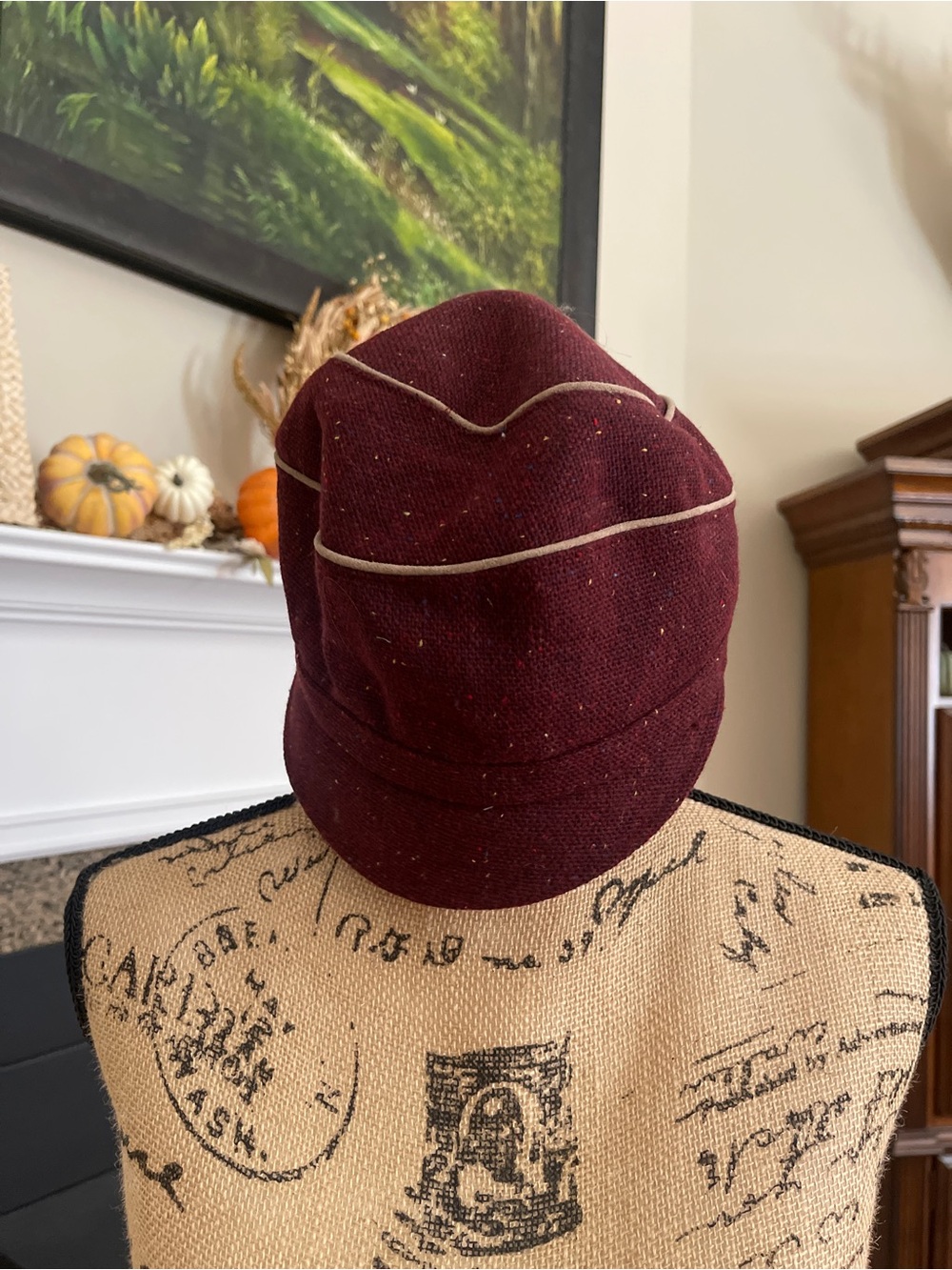 Delux Maroon Melton Bow Fall Wool Pillbox Cap Hat New